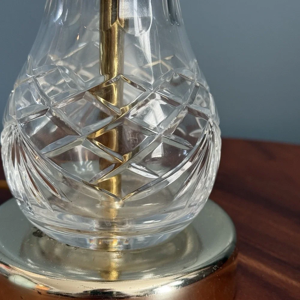 Vintage Cut Glass‎ Accent Lamp Brass-Plated Base 9.5